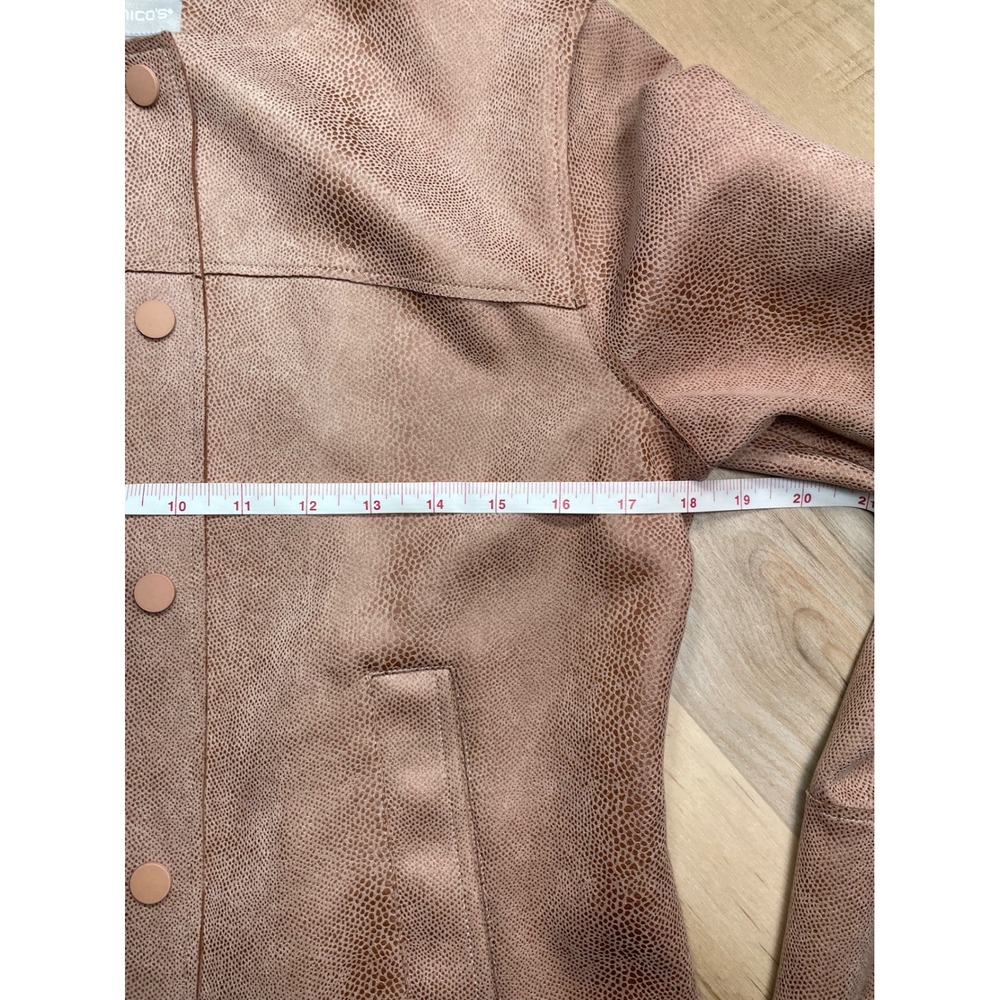 Chicos Faux Suede Snakeskin Embossed Snap Front Jacket Blush Tan Size 0 S 4/6 - Picture 8 of 10